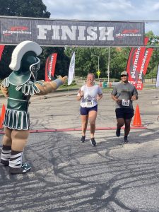 Sparty at the finish line; Max's Race